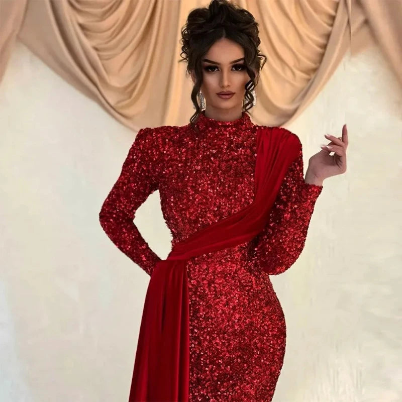 Robe Elégante Paillette Avec Ruban rouge