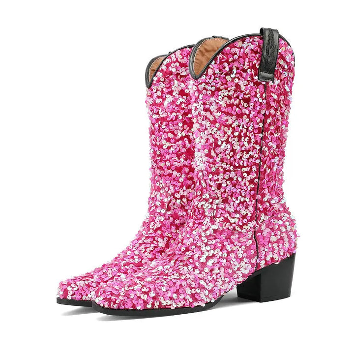 Bottes Cowboy Paillettes roses