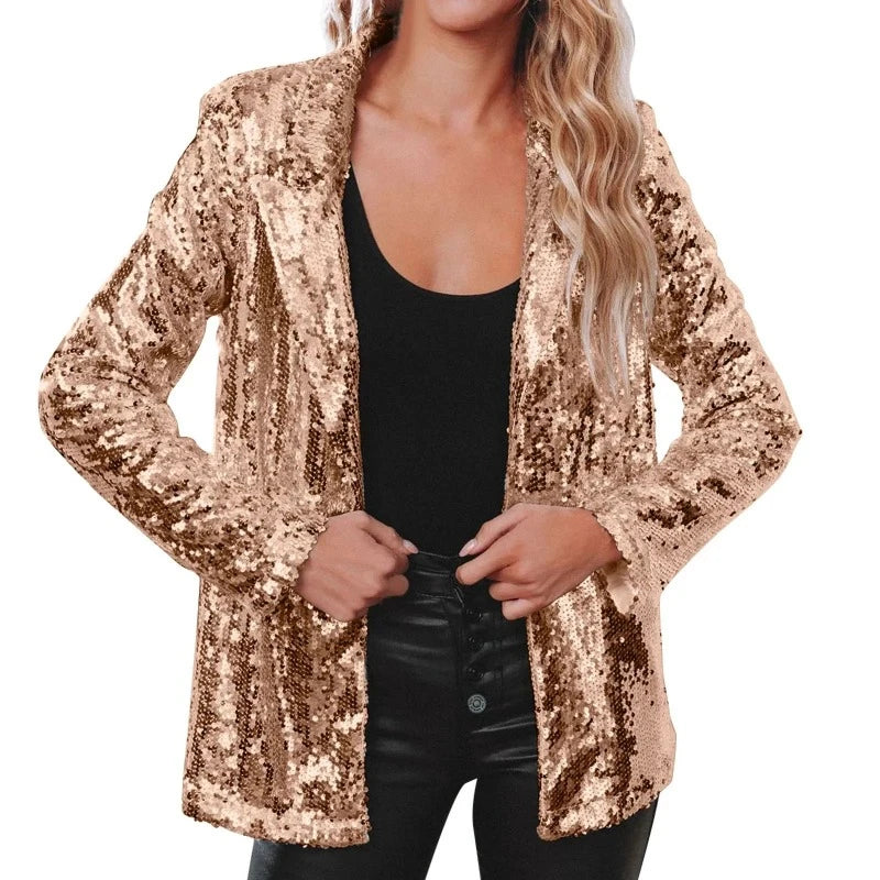 Veste Blazer Paillette Femme or