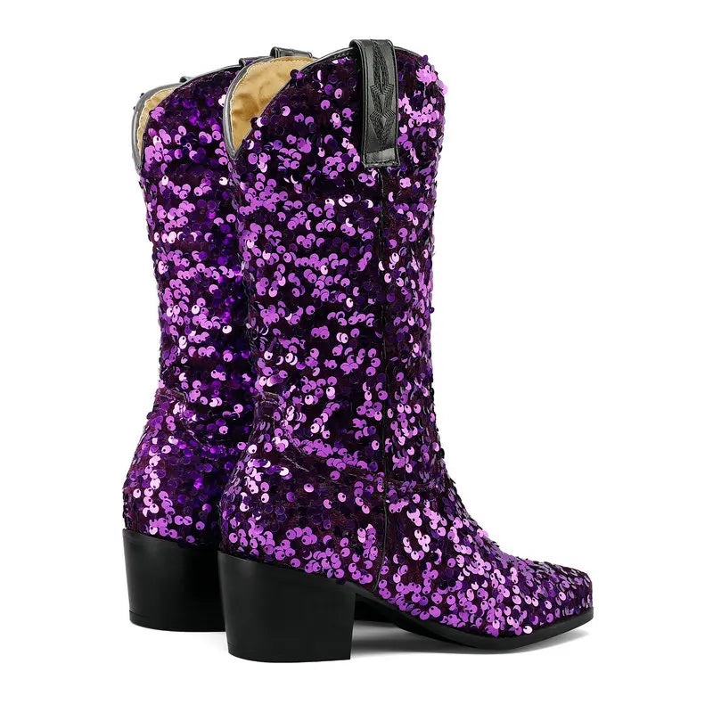 Bottes Cowboy Paillettes violettes