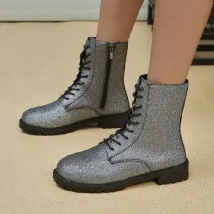 Boots Paillettes Fermeture Eclair Gris