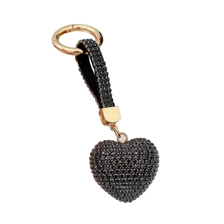 Porte Clé Cœur Strass Noir