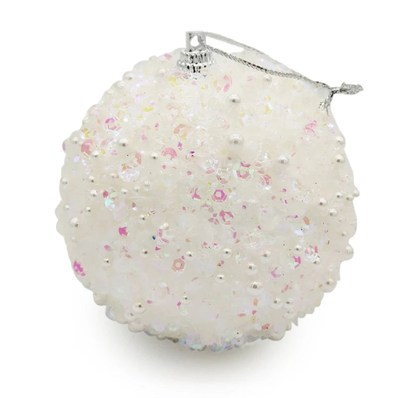 Boule de Noël Paillettes et Perles Blanc