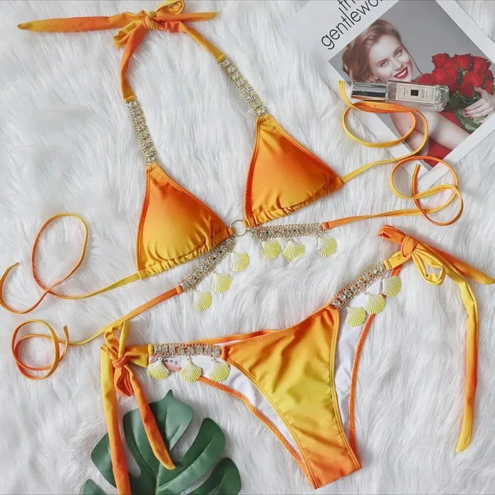 Maillot de Bain Pailleté 2 Pièces orange