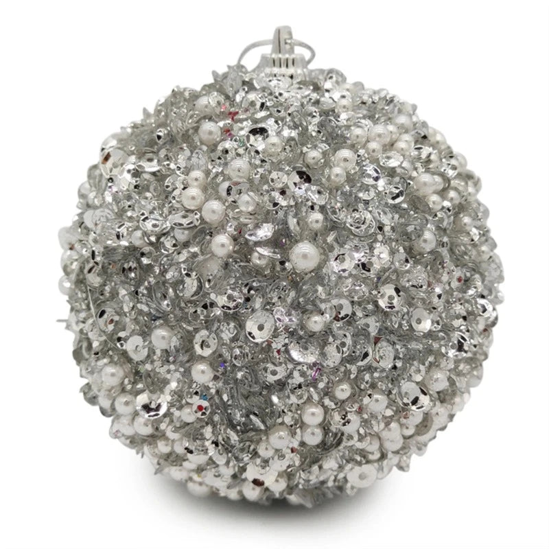 Boule de Noël Paillettes et Perles Argenté