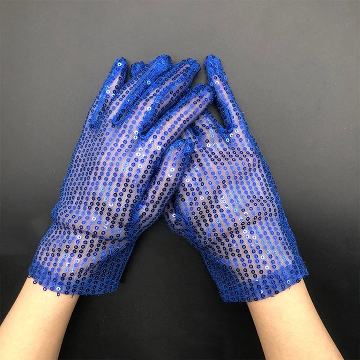 Gants Paillettes Fêtes Bleu