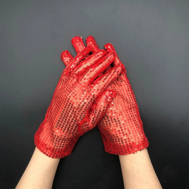 Gants Paillettes Fêtes Rouge