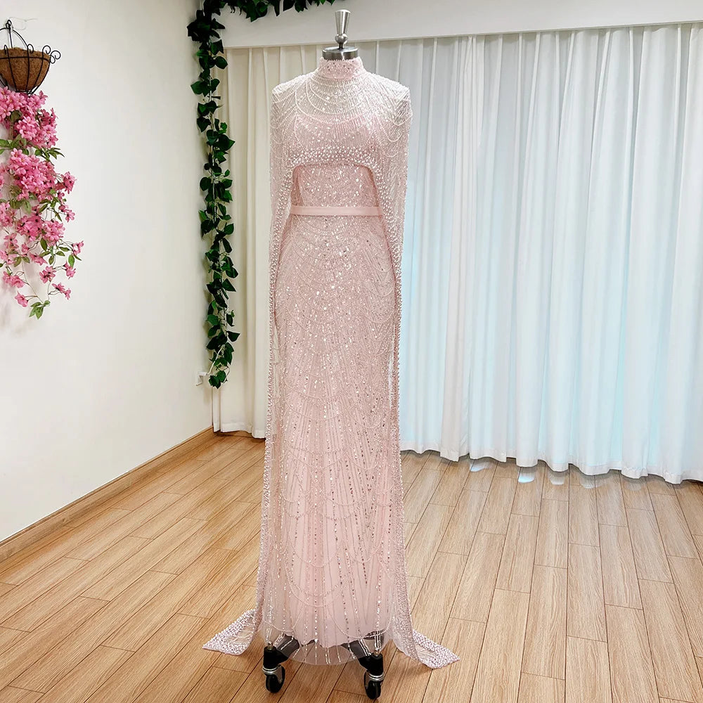 Robe Soirée Paillette Perles Rose 