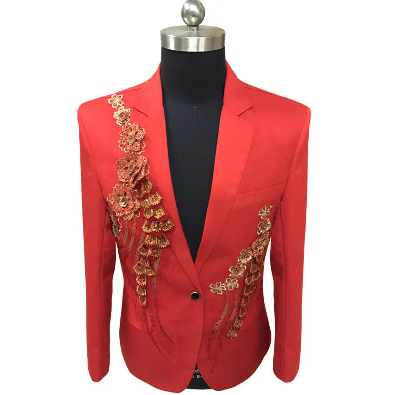 Costume Paillette Homme Fleurs rouge