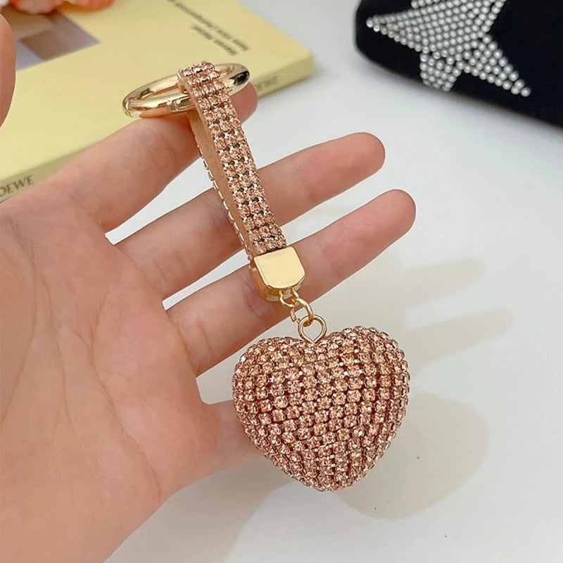 Porte Clé Cœur Strass Champagne