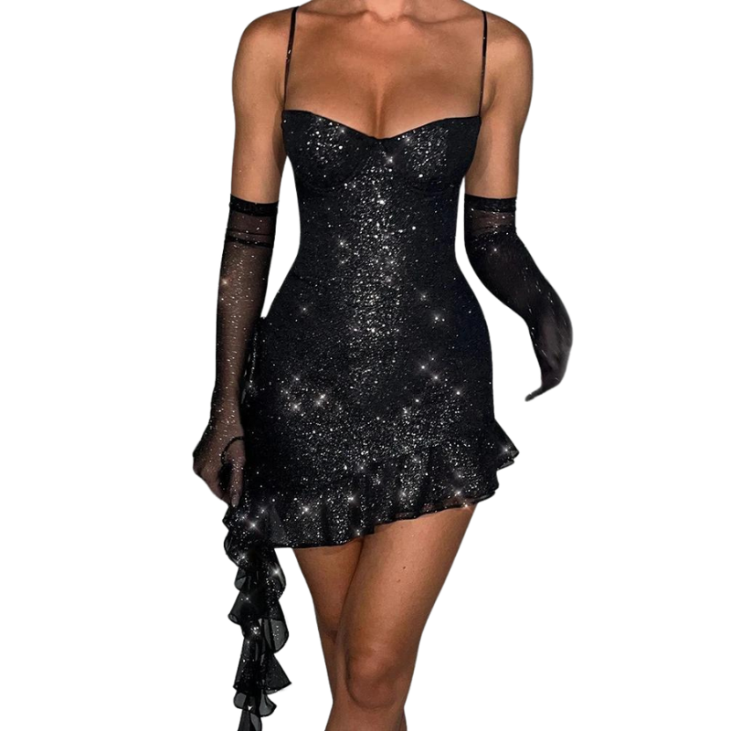 Robe Noir Sequin Ffemme