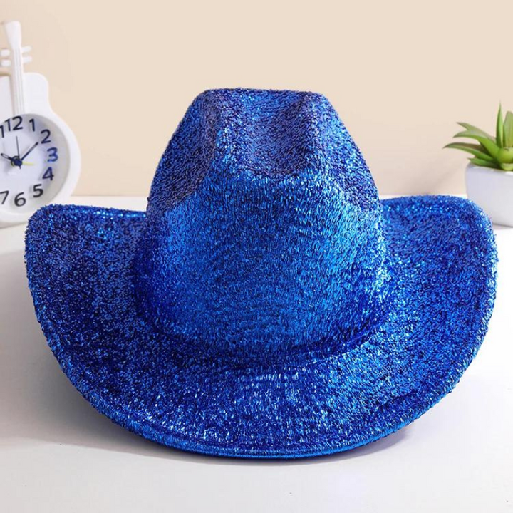 Chapeau Cowboy Paillette Bleu brillant