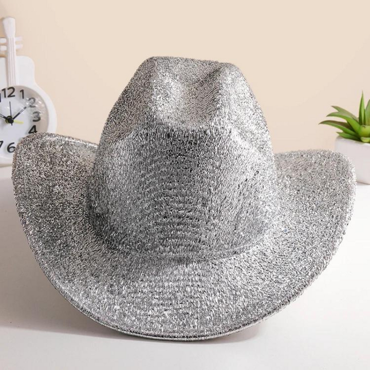 Chapeau Cowboy Paillette Argenté brillant