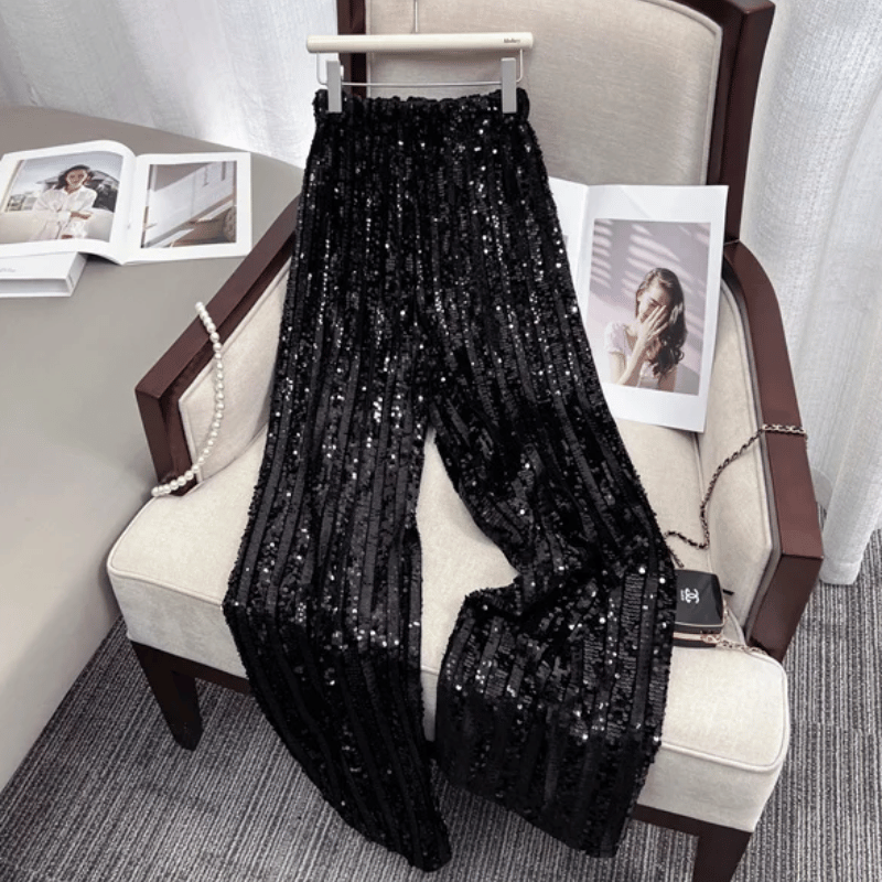 Pantalon Paillette Femme Rayures noir