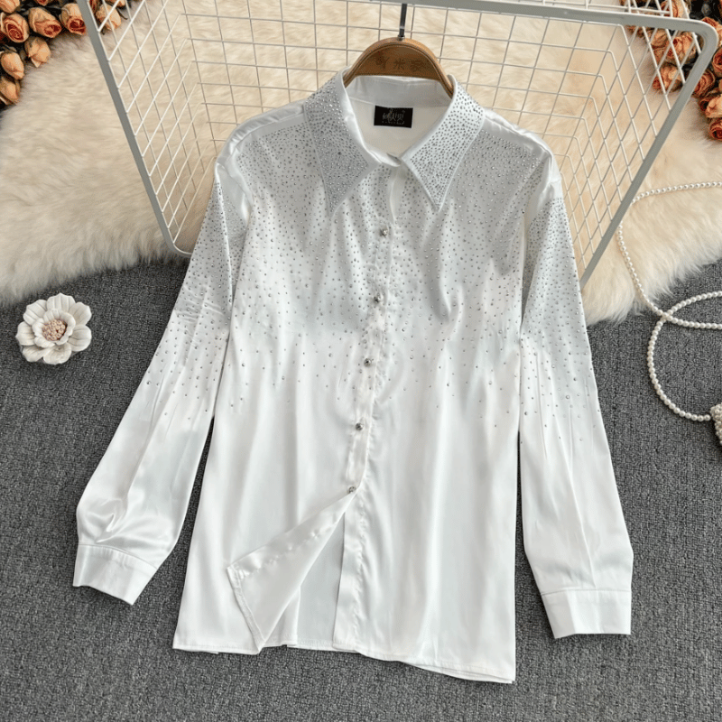 Chemise Soie Avec Strass Femme blanc