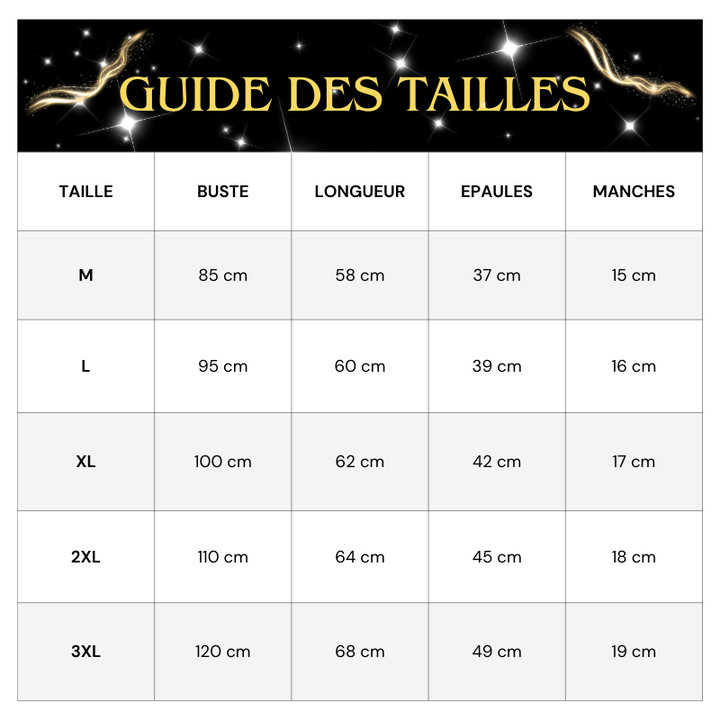 T-Shirt Noir Main Pailleté Guide des tailles