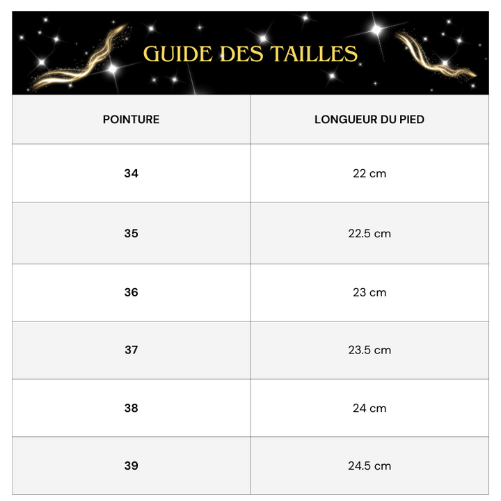 Guide des tailles Bottine Strass Quadrillé