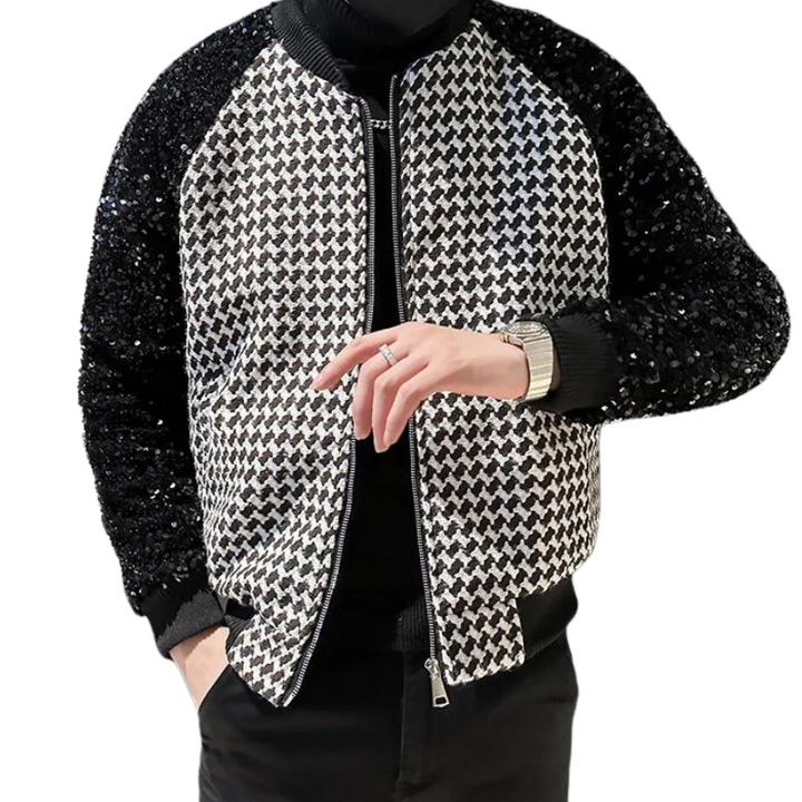 Veste Bomber Paillette Homme Noir et Blanc