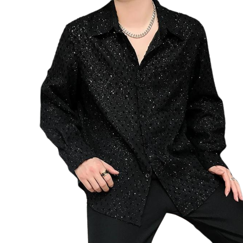 Chemise Noire Maille Pailleté Homme