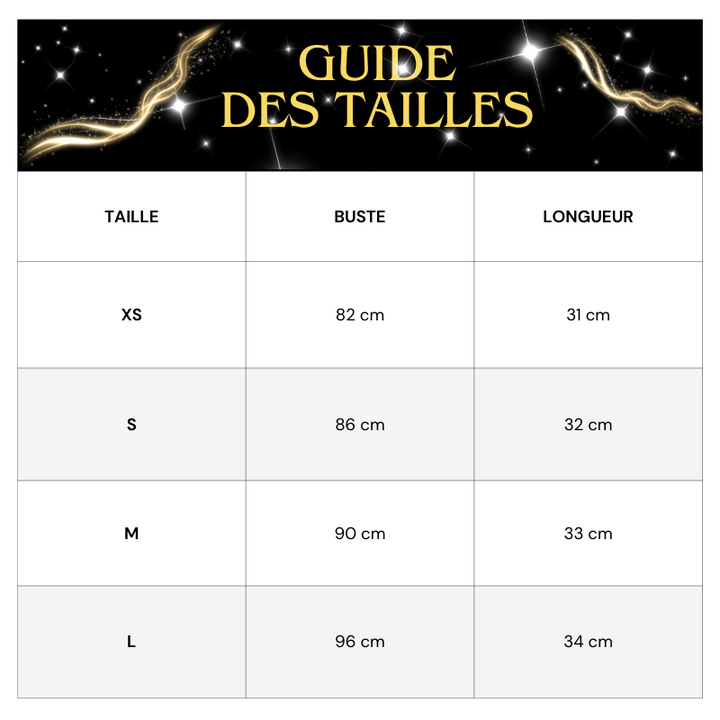 Guide des tailles Bustier Paillette Laine