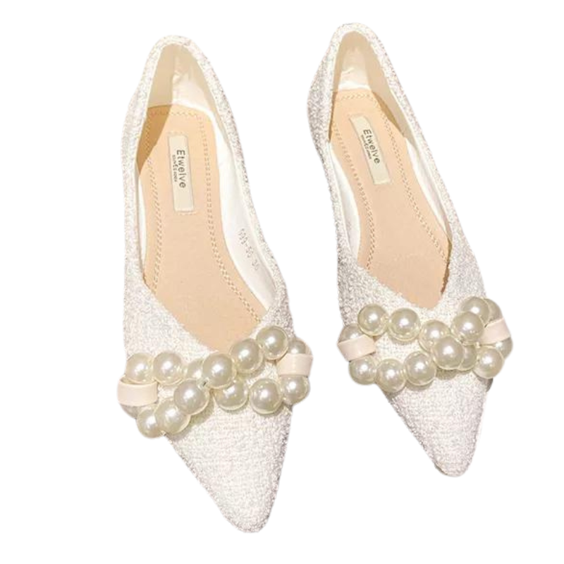 Mocassin blanc Pailleté Perles Blanches