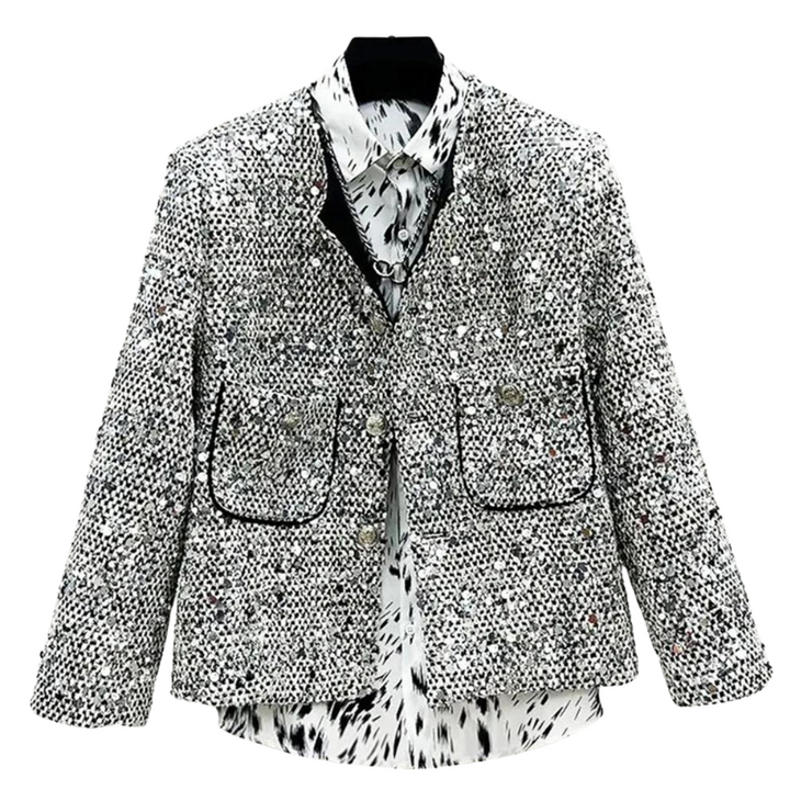 Veste Maille Paillette Gris Argent