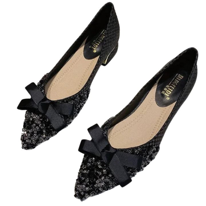 Mocassin Pailleté Strass Et Noeud Papillon Tissu noir