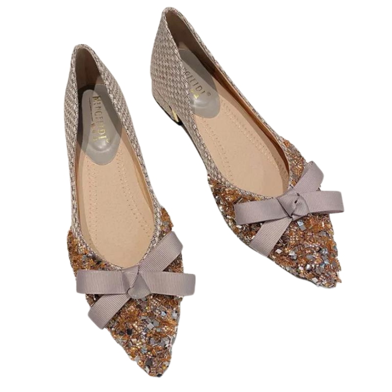 Mocassin Pailleté Strass Et Noeud Papillon Tissu