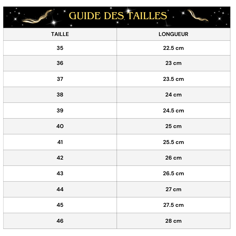 Guide des tailles Botte Haute Paillette