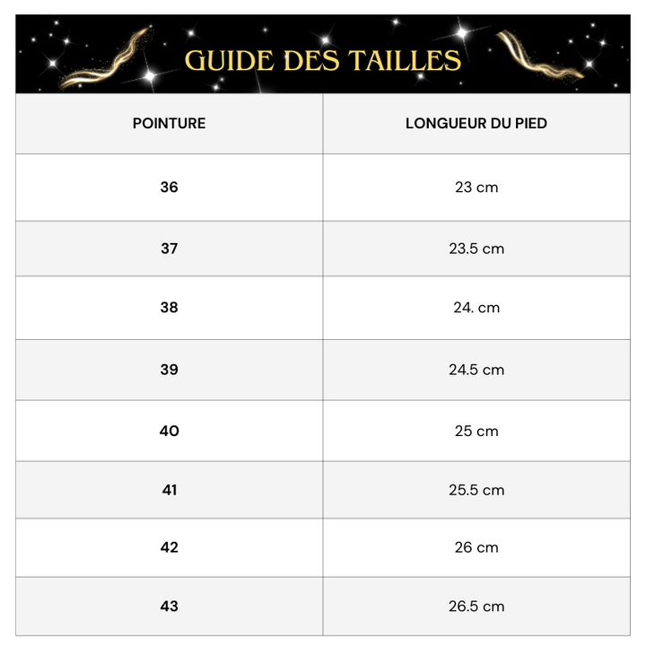 Botte Haute Etoile Pailleté Guide des tailles