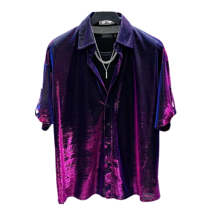 Chemise Brillante Violet Rose Pailleté Transparente Homme