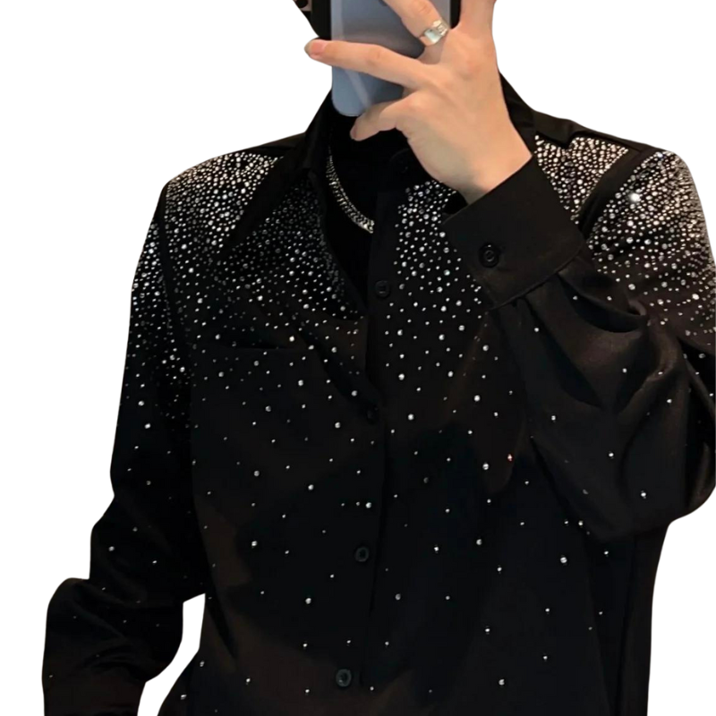 Chemise Noire Avec Strass Homme