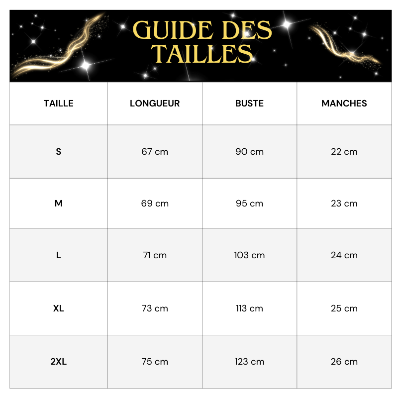 Guide des tailles T-Shirt Paillette Trèfles