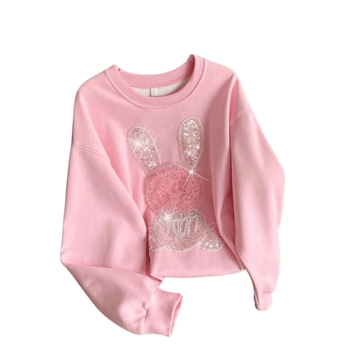 Pull Rose Paillette Strass Lapin