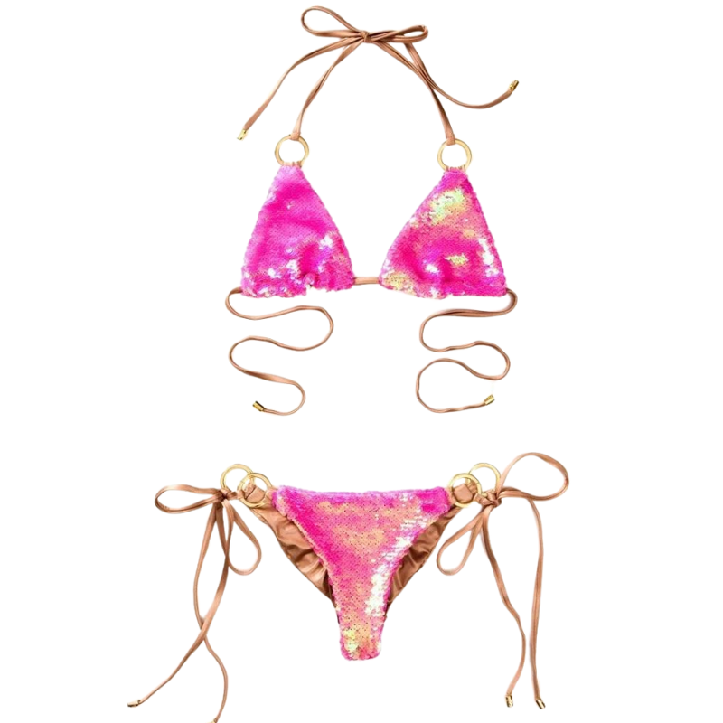 Maillot de Bain Pailleté 2 Pièces rose