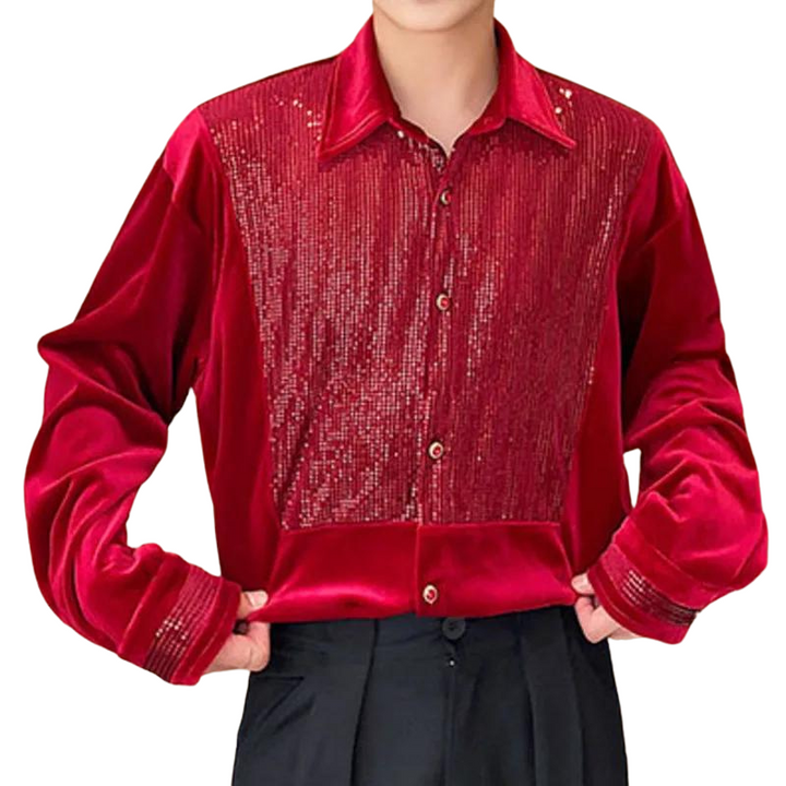 Chemise en Velours Rouge Homme Pailleté