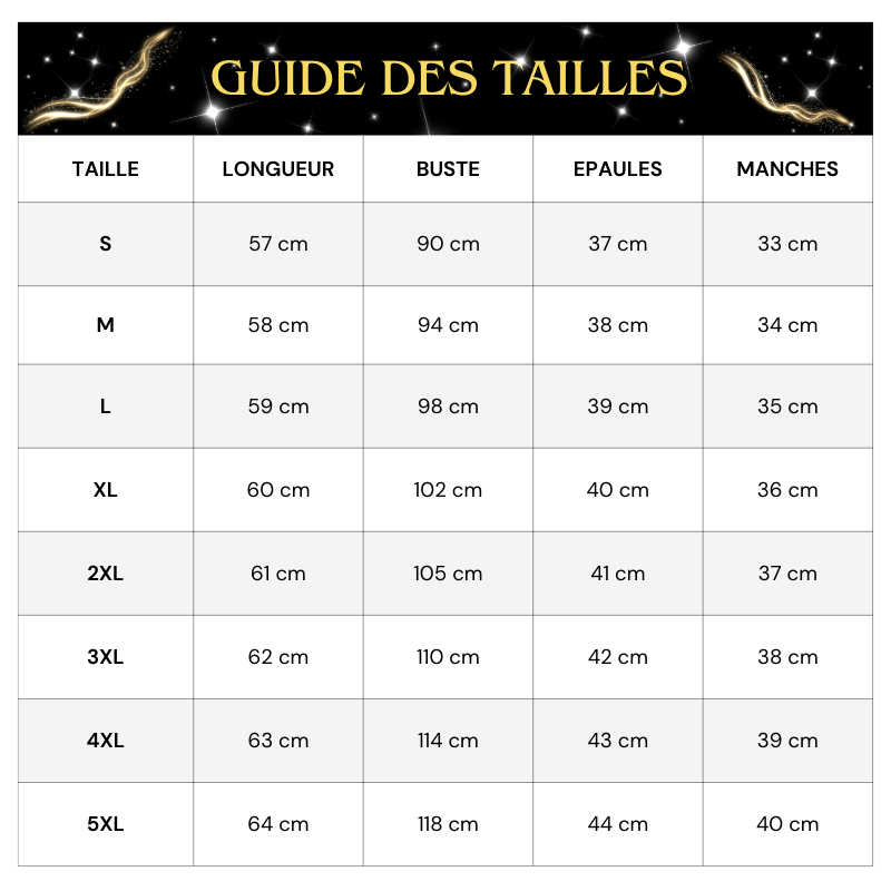 Guide des tailles T Shirt Paillette Manches Courtes Femme