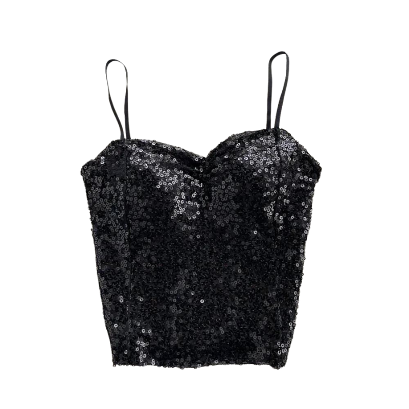 Bustier Noir à Paillettes Bretelles