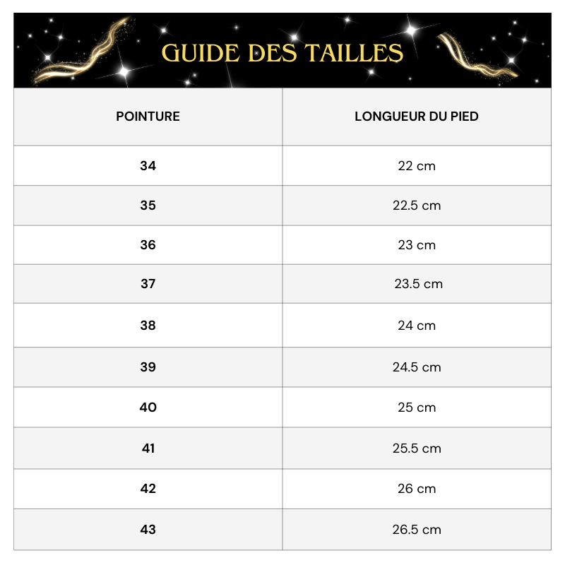 Tableau des tailles Pantoufle Strass Fourrure