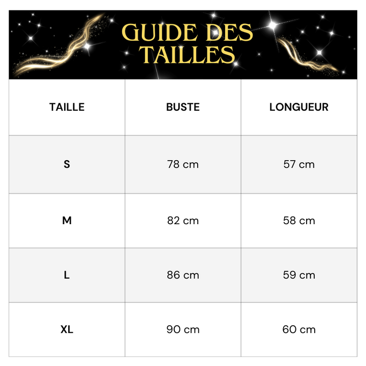 Tableau Tailles Haut Paillette Manches Longues Evasées