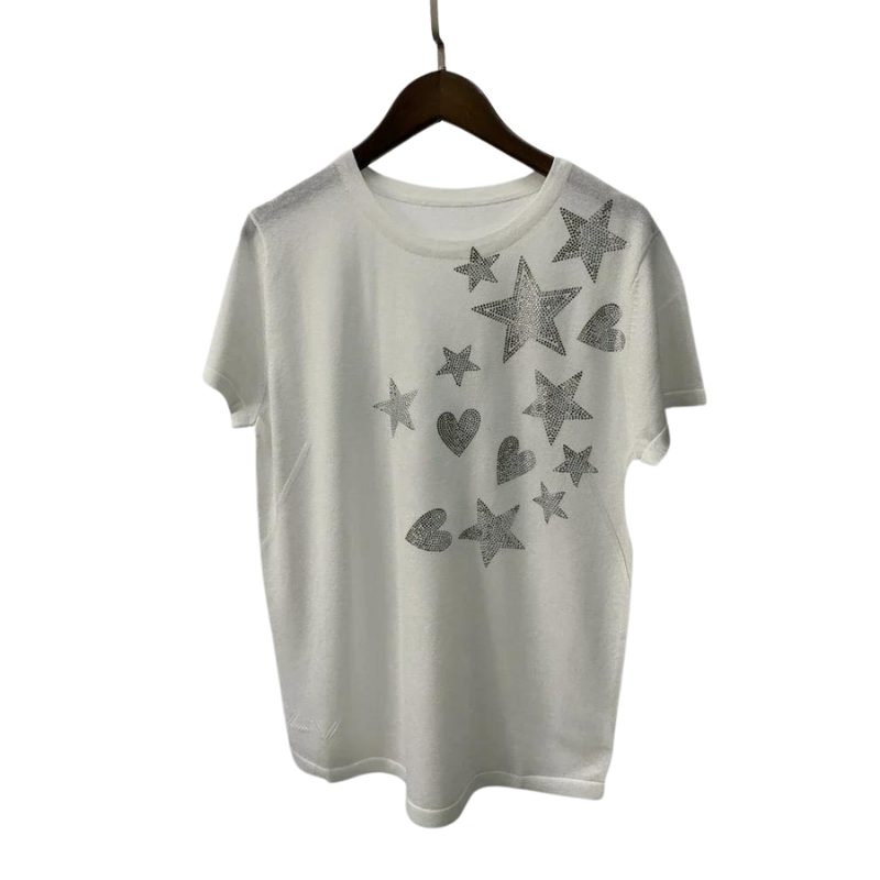 T Shirt Blanc Etoiles Pailletées Femme