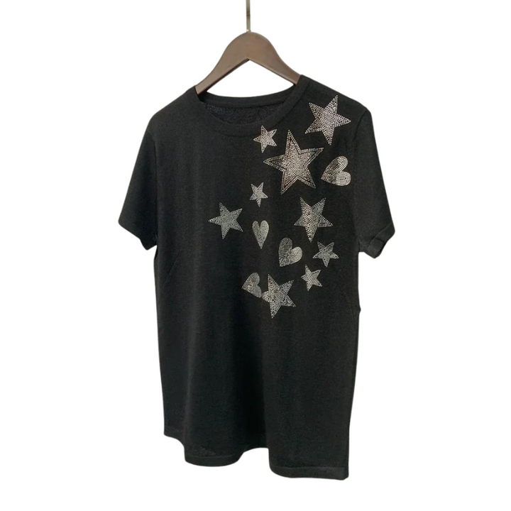 T Shirt Noir Etoiles Pailletées Femme