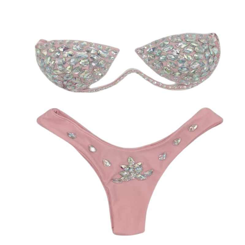 Maillot de Bain 2 Pièces Strass rose