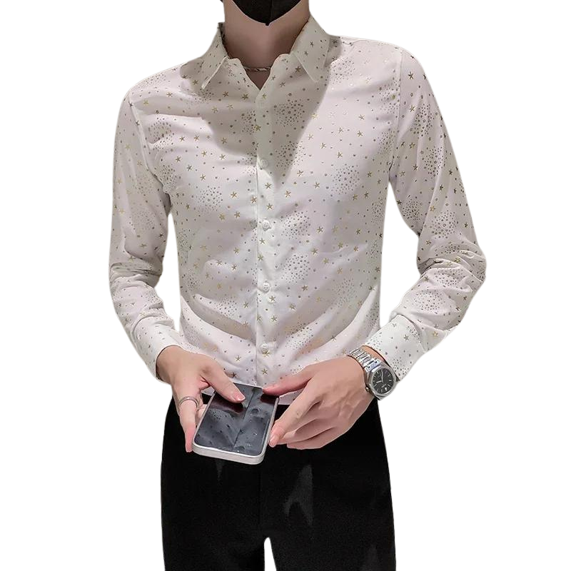 Chemise Blanc Etoiles Pailletées Dorées Homme