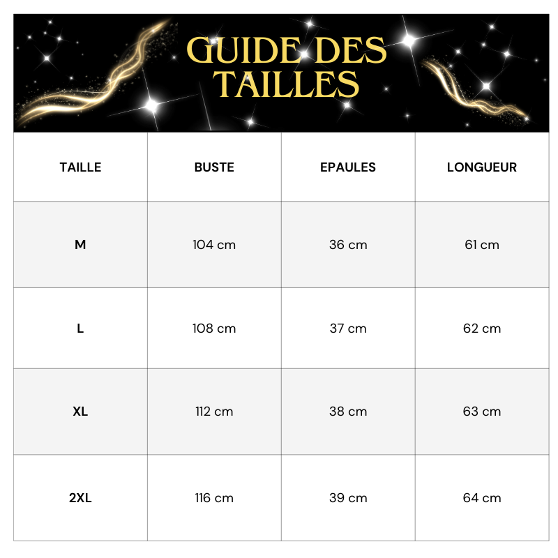 Guide des tailles Doudoune Paillette Sans Manches Femme