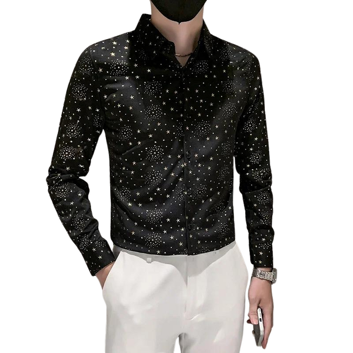 Chemise Noir Etoiles Pailletées Dorées Homme