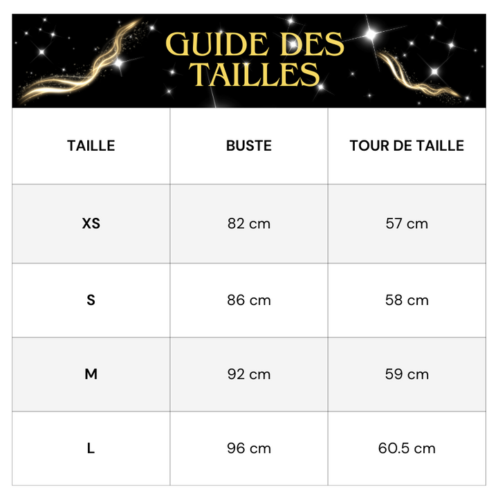 Tableau Tailles Top Crop Paillette Noir Une Manche