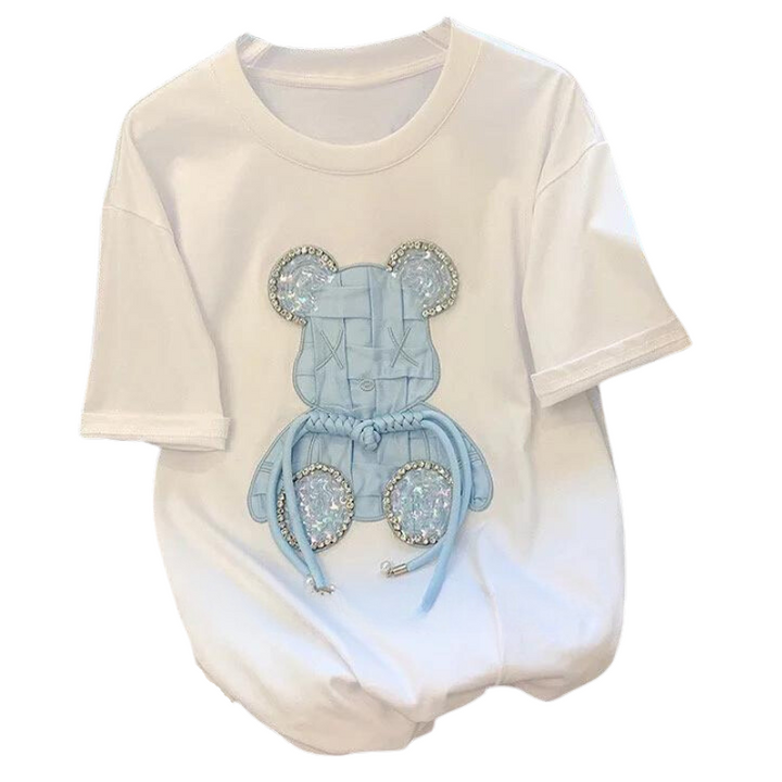 T Shirt Blanc Ourson Bleu Strass