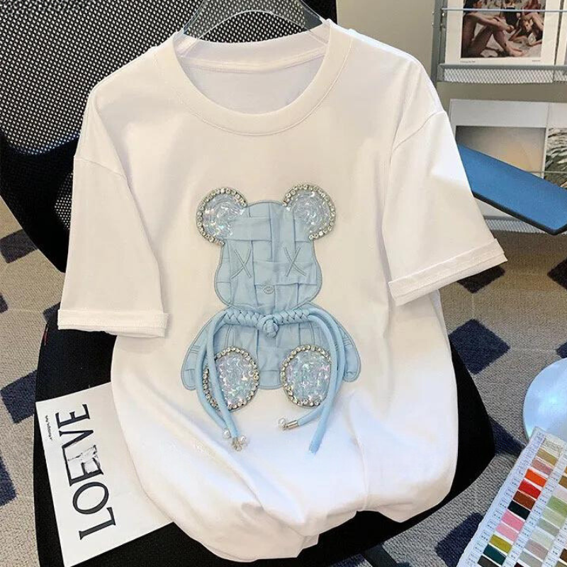 T Shirt Blanc Ourson Bleu Strass