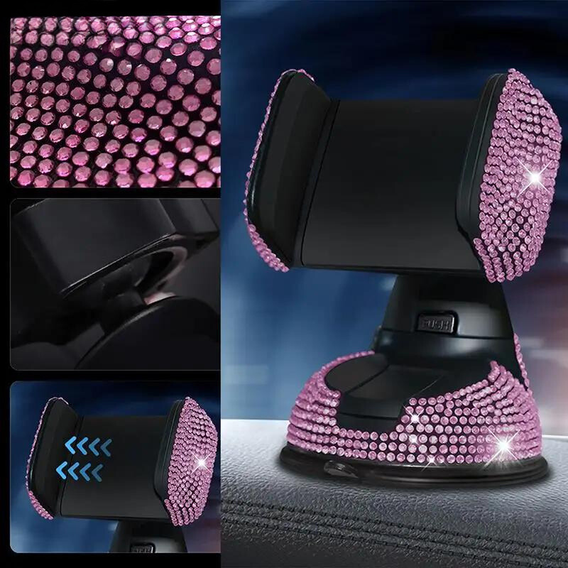 Support Téléphone Voiture Strass Rose détail